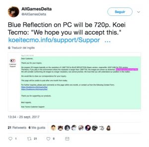 Blue Reflection will be 720p on PC, even though the PS4 version will be 1080p