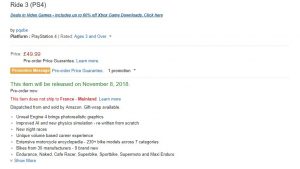 Ride 3 is listed on Amazon